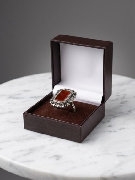 Royal Filigree Red Aqeeq (Carnelian Agate) Statement Ring