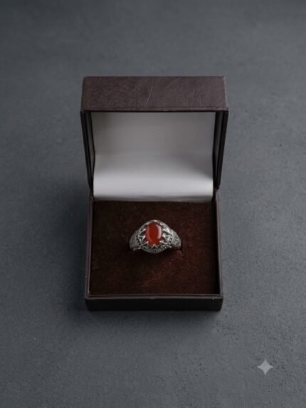 Geometric Sunburst Yemeni Carnelian Aqeeq Ring