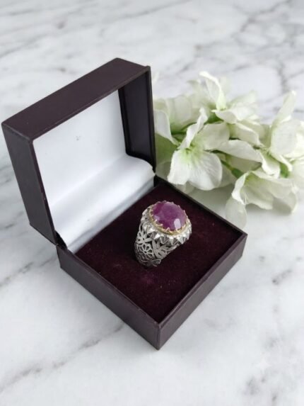 Royal Crown Faceted Star Ruby Signet Ring
