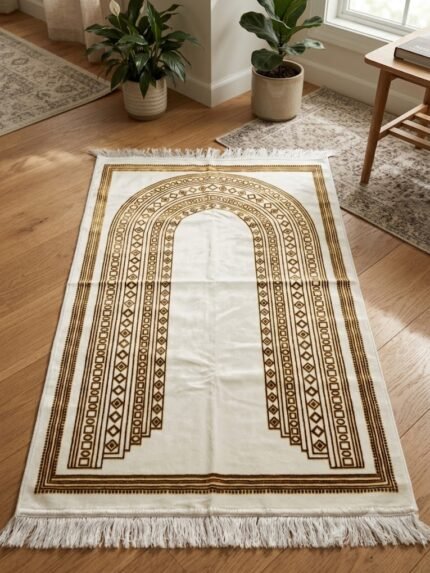 Luxury White Turkish Velvet Janamaz