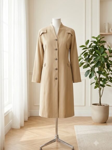 Camel Structured Single-Breasted Longline Monto Coat