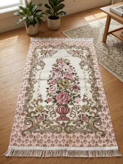 Syrian Pink Velvet Floral Janamaz