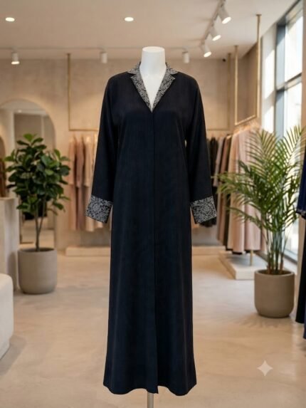 The Obsidian Sovereign Silver-Embroidered Lapel Maxi Monot