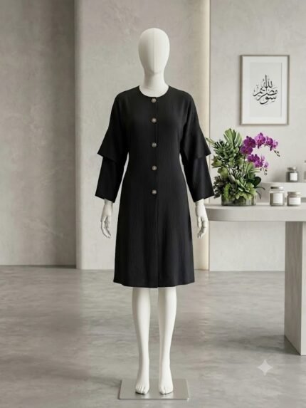 Noir Textured Crepe Knee-Length Tiered Monto