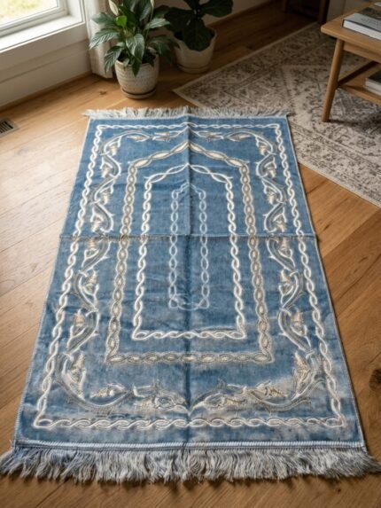 Luxury Blue Turkish Velvet Janamaz