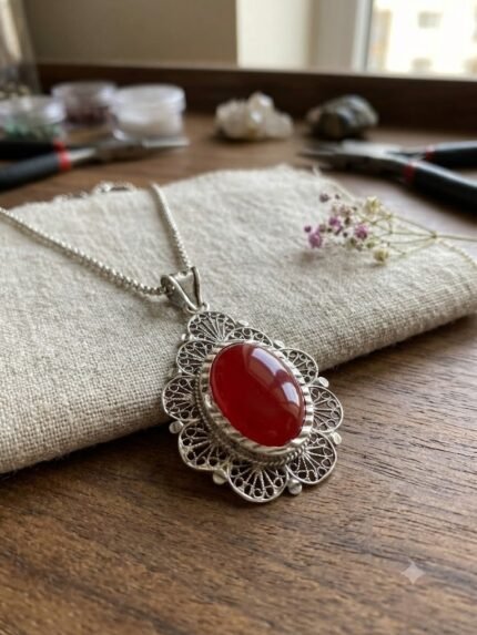 Natural Red Aqeeq (Agate) "Scarlet Grace" Pendant