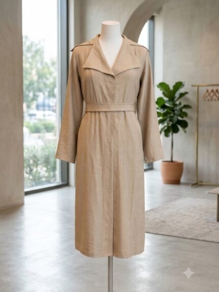 The Celine Trench-Collar Belted Linen Monto