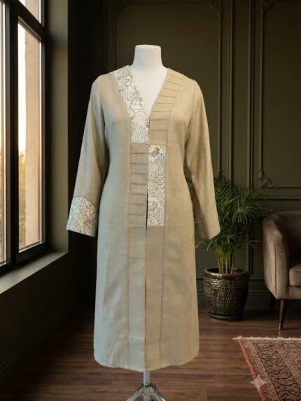 Oatmeal Beige Paisley Embroidered Longline Monto