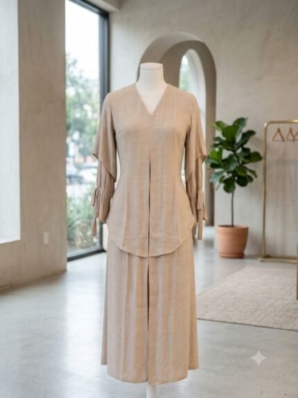 The Ayla Tiered Flute-Sleeve Linen Monot Set