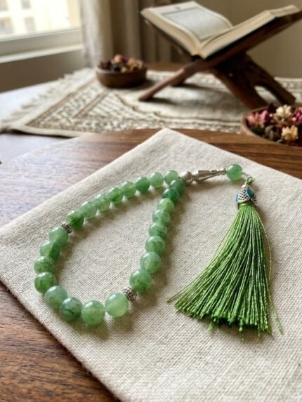 Natural Green Aventurine (Jade Hue) 33-Bead Tasbeeh