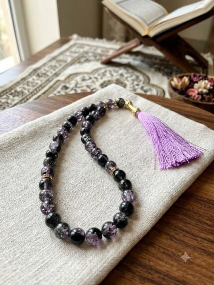 Natural Amethyst & Black Agate (Aqeeq) 33-Bead Tasbeeh