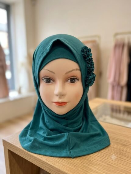 Children’s Instant Hijab with Matching Inner Cap & Rosette Accents