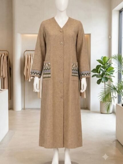 The Desert Sand Embroidered Button-Down Monto Coat