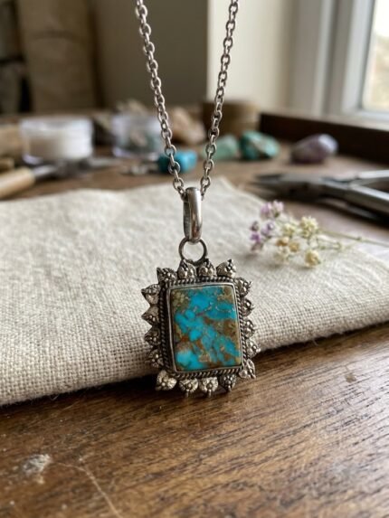 Genuine Natural Nishapuri Feroza (Neyshabur Turquoise) Silver Pendant