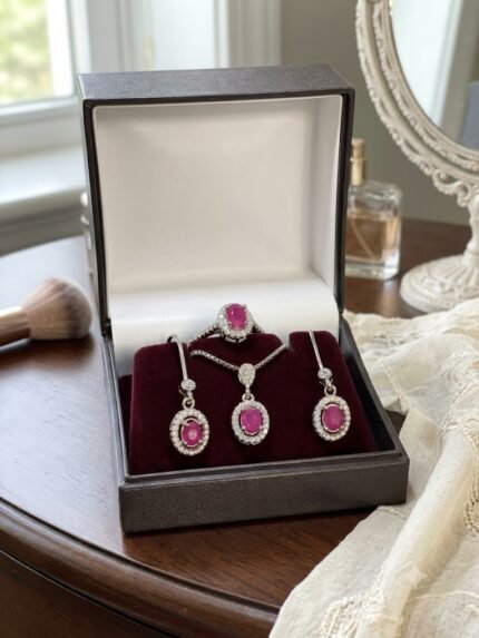 Royal Crimson Ruby (Yaqoot) Halo Jewelry Suite