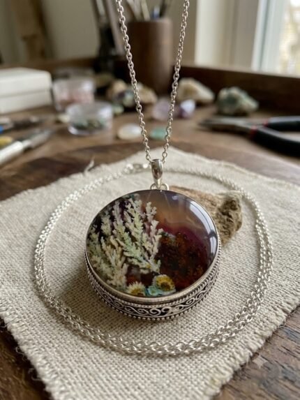 Genuine Shajar Aqeeq "Tree of Spring" Natural Agate Pendant