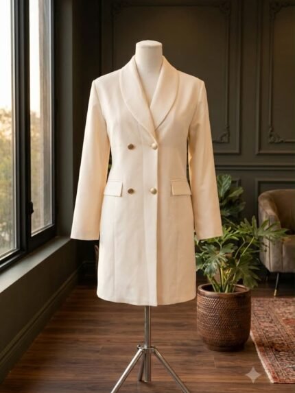 Ivory Elegance Double-Breasted Longline Monto