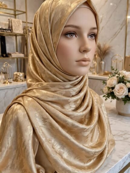 Liquid Champagne Gold Jacquard Silk-Satin Luxury Stole