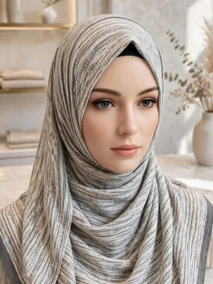 Heather Grey Mélange Ribbed-Stripe Modal Stole