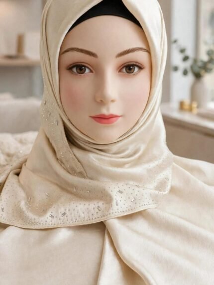 Pearl Champagne Crystal-Dusted Silk-Satin Luxury Stole