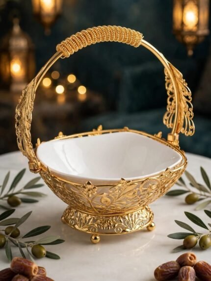 Imperial Gold Filigree Ceramic Serving Basket