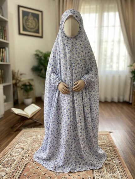 Kids Floral Namaz Chadar (Prayer Dress) in Blue & Gold