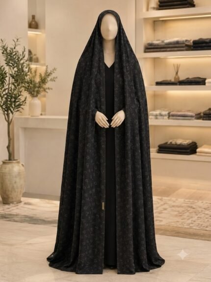 Graceful Floral Self-Printed Black Irani Chadar