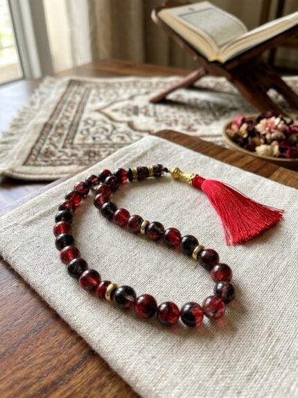 Natural Red & Black Vein Agate (Aqeeq) 33-Bead Tasbeeh