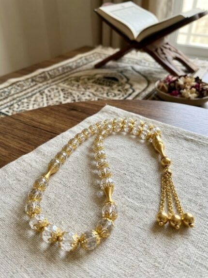 Ornate Clear & Gold Filigree 33-Bead Tasbeeh