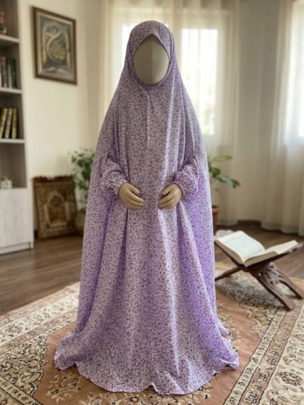 Kids Floral Namaz Chadar (Prayer Dress) in Lavender & White