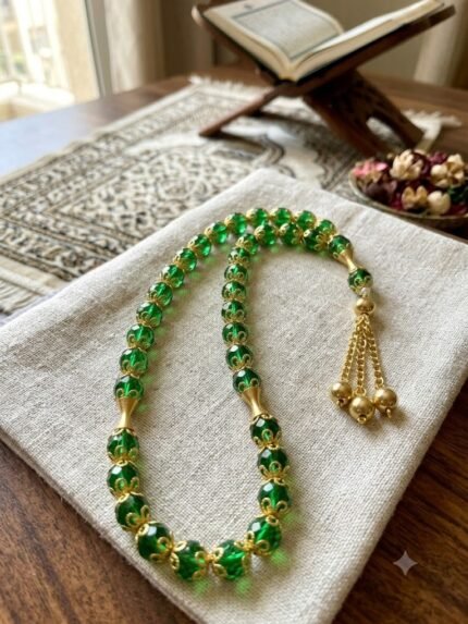Ornate Emerald Green & Gold filigree 33-Bead Tasbeeh