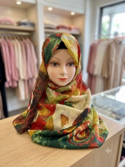 Women's Vibrant Abstract Artistic Scarf / Hijab with Multicolored Swirls