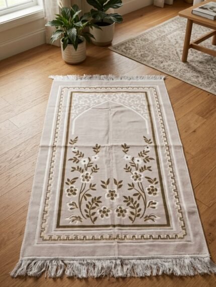 Beautiful White and Golden Ja namaz made in Turkey