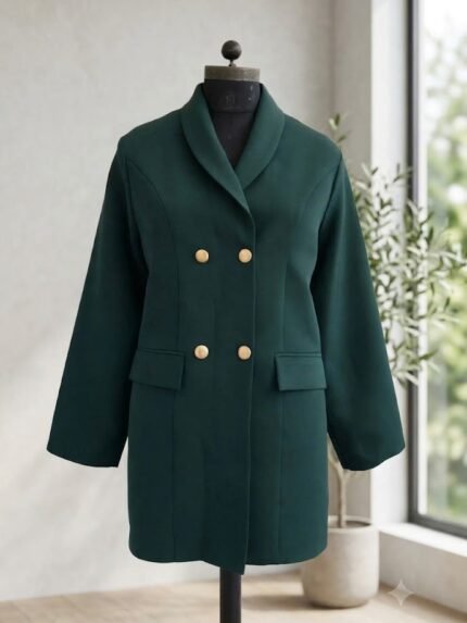Emerald Elegance Double-Breasted Longline Monto