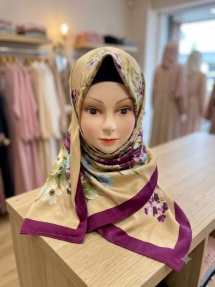 Women's Elegant Silk Floral Scarf / Hijab with Rich Border